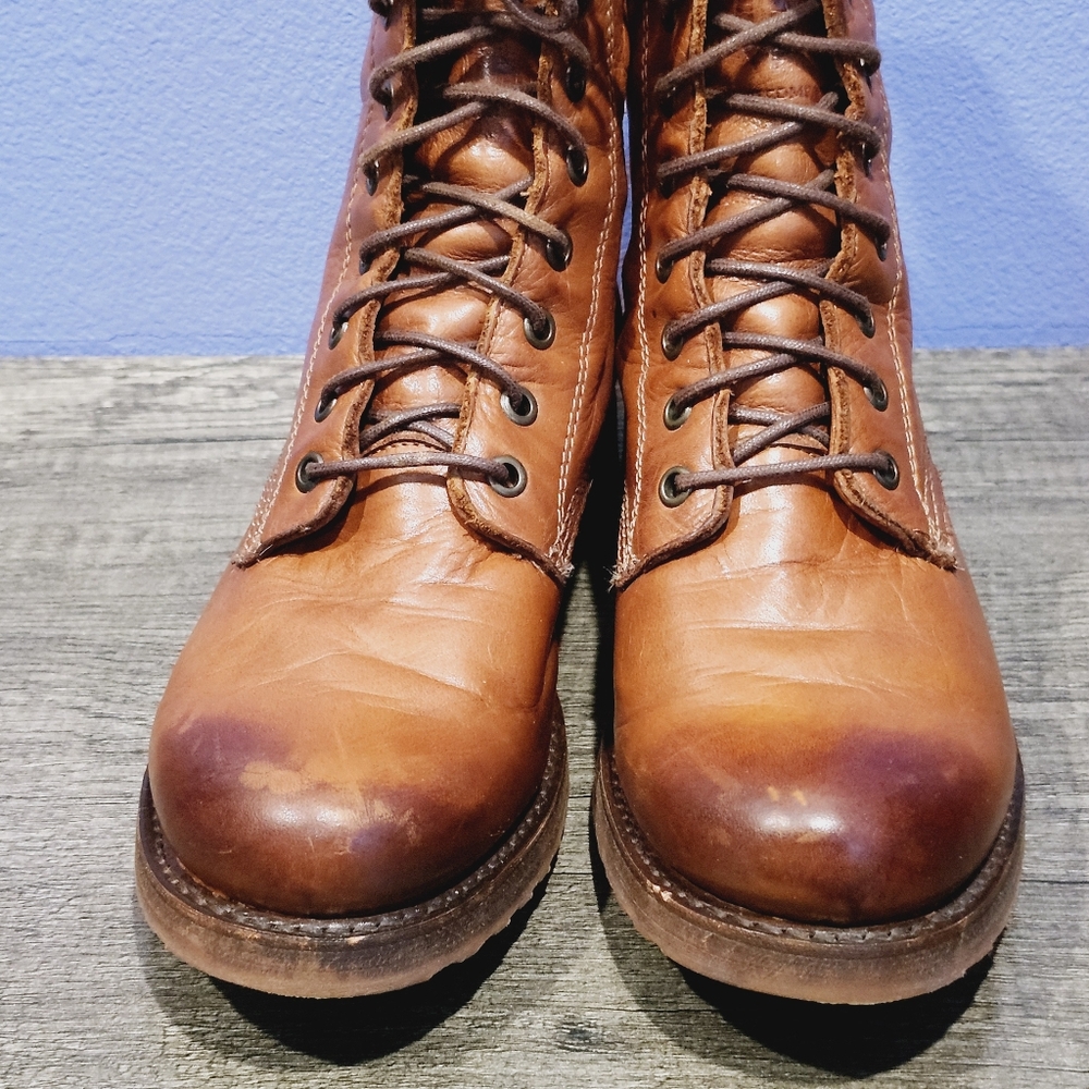 Frye Tan Leather Lace-Up Heeled Boots - Picture 6 of 15